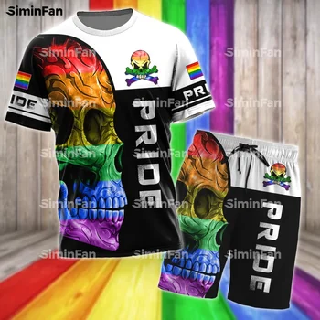 LGBT PRIDE KAUKOLĖ VAIVORYKŠTĖ 3D Atspausdintas Vyrų T-Shirt Valdybos Šortai Nustatyti Vasaros Kostiumai Moterų Tee Viršuje Tracksuit Dviejų dalių Sportinę T1