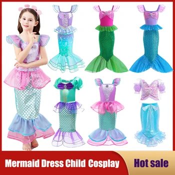 Mažai Mermaid Princesė Kostiumas Vaikams Gimtadienio Helovinas Girl Dress Vaikų Vasaros Paplūdimio Slidinėti Frocks Karnavalas Šalies Cosplay