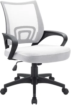Mid-Back Akių Biuro Stalas, Ergonomiškas Kėdės Aukštis Reguliuojamas Kompiuterio Kėdė su Juosmens atrama ir Porankiu, Balta