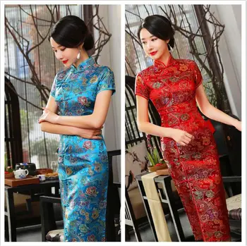 Moteris Naują Atvykimo Suknelė Tradicinę Kinų Stiliaus Satin Ilgos Cheongsam vakarinę Suknelę Gėlių Qipao S M L XL 2XL 3XL