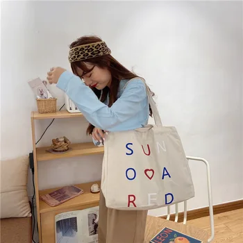 Moterų Drobės Pečių Krepšiai laiškai Spausdinami Pirkinių Maišeliai Atsitiktinis Medžiaga Nešti Moksleivė Ekologinio Maišelį Lady Shopper Bags canvas tote bag