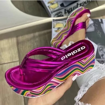 Moterų Pleištas Platforma Šlepetės 2023 Vasaros Mados Spalvų Storio Apačioje Fifo Batai Ponios Prabangos Sandalai Zapatos De Mujer