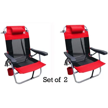 Multi-Pozicija Vienodo Lankstymo Akių Ultralight Paplūdimio Kėdės (2-Pack) - Raudona