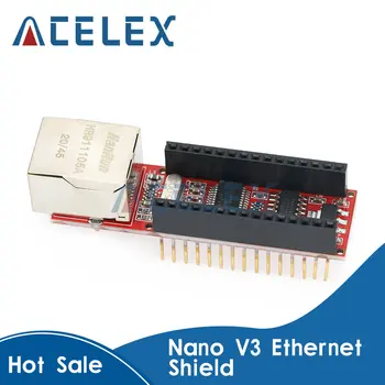 Nano V3 Ethernet Shield ENC28J60 Mikroschema HR911105A Ethernet Webserver Valdybos Modulis Arduino Nano 3.0