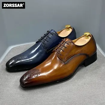 Naujausias italų oksfordo bateliai vyrams prabangus natūralios odos vestuvių batai pažymėjo tne suknelė bateliai, klasikiniai batai Derby dydis-38-47