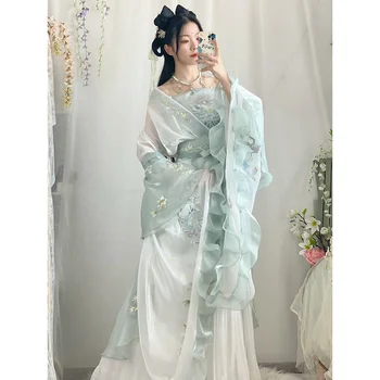 Originalus Vasaros Kinijos Tradicinės Hanfu Suknelė Ligiht Žalia Didelis Rankovėmis Pagerėjo Pasakų Cosplay Suknelė Moterys Šalis Kostiumas