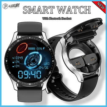 P-PRABANGA 2023 Smartwatch 360*360 Full HD Touch Screen 2 in 1 TWS Belaidžių Ausinių Širdies ritmo Sporto Vandeniui Muzikos Smartwatch