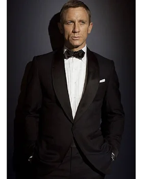 Pagal užsakymą Pagaminti black mens kostiumai smokingas striukė vyrams Kostiumu James Bond suknelė dėvėti vestuvių Kostiumas Vyrams Jaunikis Striukė+Kelnės+peteliškę