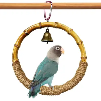 Papūga Žiedas Žaislas Bambuko Rope Swing Paukščių Žaislas Virvę Kramtomoji Sūpuoklės Žaislai Su Bell Už Papūgos Budgie Papūga Cockatiel Conure Finch