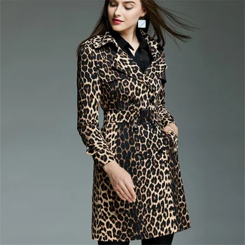 Pavasarį, Rudenį Ilgai Leopard Tranšėjos Paltai Moterims Ilgomis Rankovėmis Dvigubo Breasted Švarkelis Korėjos Mados Plonas Diržas Paltas Moteriška