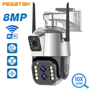 PEGATAH 8MP 4K Lauko Wifi Kamera su apsaugos nuo vagystės Signalizacijos Sirena Dvigubas Objektyvas 10X Zoom PTZ Speed Dome Ai Žmogaus Aptikti VAIZDO stebėjimo, IP Kameros