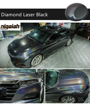 Premium šviesus įstaiga 1.52x18M Diamond Lazerio Juodos lipnios pakavimo lipdukai be burbuliukų Automobilių Vinilo Įvyniojimas