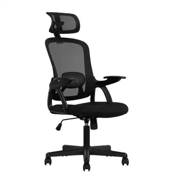 Ramsčių Ergonomiška Biuro Kėdė, su Reguliuojama atrama galvai, Juodos spalvos Audinio, 275lb talpa