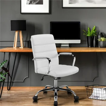 Reguliuojamas Vidurio-Atgal Dirbtiniais Odos Swivel Vykdomojo Biuro Kėdė, Balta Biuro Kėdės, Kompiuterio Kėdė