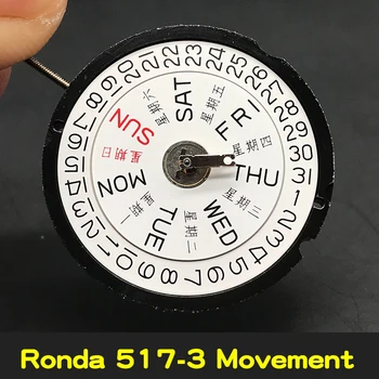 Ronda 517-3 Kvarcas Laikrodžio Judėjimo Diena/Data Dvigubai Kalendoriaus Rodymas Laikrodžių Pakeisti Dalys su Baterija 517.3