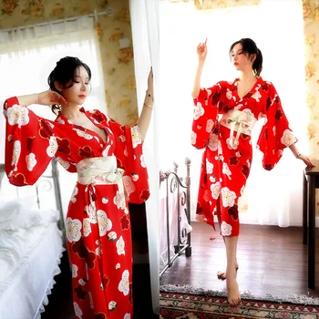 Sakura Mergina Suknelė Kimono Japonų Stiliaus Yukata Chalatas Moterims Gėlių Spausdinti Haori Japonija Vienodas Cosplay Kostiumas Šalis Trumpa Suknelė