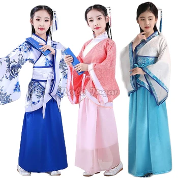 Senovės Kinų Hanfu Suknelė Vaikų Drabužių Saldus Ilgomis Rankovėmis Pasakų Hanfu Liaudies Šokių Šou, Komplektai, Vaikams, Merginos