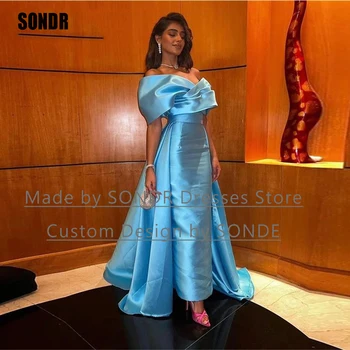 SONDR Dangaus Mėlyna Satino Prom Šalis Suknelės 2023 nuo Peties Vakare Chalatai Undinė Oficialus Suknelė Vestidos De Noche