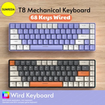 T8 68 Mygtukai RGB Apšvietimas Žaidimų Mechaninė Klaviatūra 60% Mini Tipo C Laidinio Mechaninė Klaviatūra makro programavimas NKRO Tablet