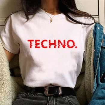 techno marškinėliai moterims Y2K streetwear harajuku Tee mergina juokinga dizaineris Japonų drabužių