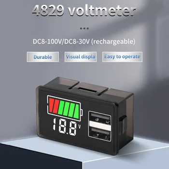 Tipas-C USB dc-8 tipo-100V Automobilio Akumuliatoriaus Voltmeter Įkrovimo Lygio Indikatorius Ličio LiFePO4 Švino-Rūgšties Baterijos Talpa Matuoklis LED Testeris