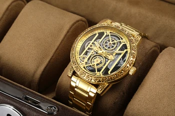 Top Vyrų Aukso Laikrodžiai kvarciniai Laikrodžių Vyrų Skeleton Laikrodis Nerūdijančio Plieno Juosta Prabangos Prekės Sporto Dizainas