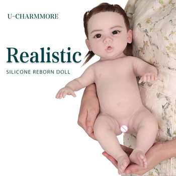 U-charmmore 47cm 2.8 kg viso Kūno Silikono Reborn Baby Doll Bebe Atgimsta Silicona Realus Mergina Lėlės Vaikams, Žaislų, Dovanų