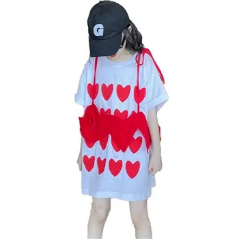 Vaikai Mergina T Shirts Nemokamas Pristatymas Ilgai Stiliaus Viršūnes Vasaros 2023 karšti Pasiūlymai Marškinėlius su Širdies Modelis Paauglių Naujas Mados Medvilnės Tees