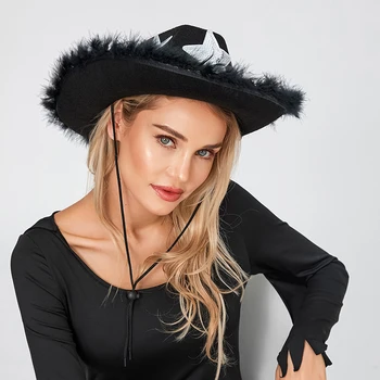 Vakarų Stiliaus Kaubojaus Skrybėlę su Spalvinga Plunksnų Apdaila - Mados Cowgirl Kepurę Moterims ir Mergaitėms, Puikiai tinka Bachelorette
