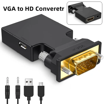 VGA HD Ekranas Keitiklis su Garso PC VGA Šaltinio Galia HDTV Monitorius, 1080p Vaizdo Adapteris, skirtas Kompiuteris, Nešiojamas Projektorius