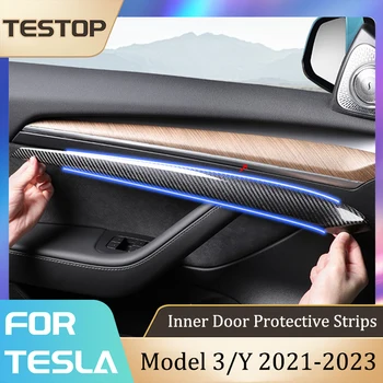 Vidinės Durys Dekoratyvinės Apsauginės Juostelės Tesla Model 3/Y 2021-2023 Priedai 100% Realių Anglies Pluošto Apsaugos Lipdukas