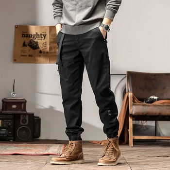 Vyriški Medvilniniai Laisvi Sporto Atsitiktinis Kelnės Mados Multi-Pocket Paprasta Privalomas Kojų užtrauktukas Hip Pop Streetwear Krovinių Kelnės Jogger Vyrai