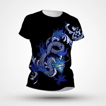 Vyriški T-shirt 3D gyvūnų spausdinti trumpas rankovėmis apvalios kaklo viršuje, vyriški T-shirt negabaritinių derlius, T-marškinėliai, vyriški drabužiai Kinijos Drakonas