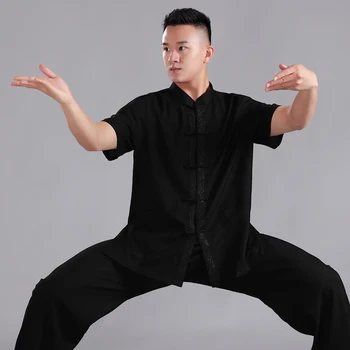 Wushu Drabužių Trumpomis Rankovėmis Chi Drabužius Kung Fu Suknelė Kovos Meno Vienodą Siuvinėjimo Moterų Ir Vyrų Unisex Kun Meistras 2023