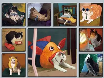 Šiaurės Juokingas Animacinių Filmų Katės Spausdinti Menas Drobė Plakatas Kambarį Dekoro Ir Namų Sienos Nuotrauka