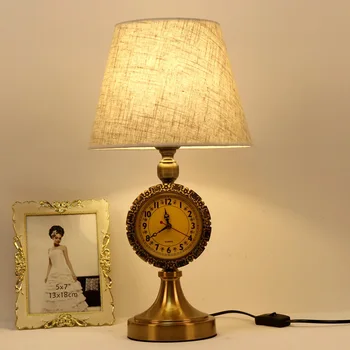 Šiaurės paprasta kūrybos miegamojo staliukas, lempa su silent laikrodis audinio danga kambaryje, namų dekoro naktį šviesos diodų (led) E27 stalo lempos