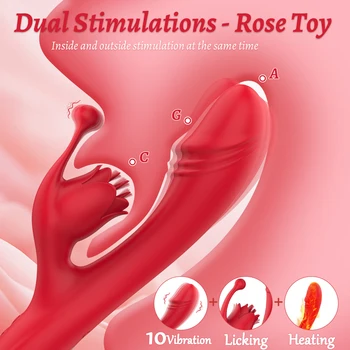 Šildymo Lyžis Vibracijos Rose Vibratoriai Antgalis Klitorio, Makšties G Spot Skatinti Dildo Rabbit Vibratorius Moterims Sekso Žaislai