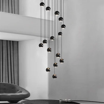 Šiuolaikinių LED Sferinis Laiptų Liustra Auksu/Black-Padengti Kambarį Pakabukas Lempa, Dizainą, Prabangos Dangaus Lubų Liustra