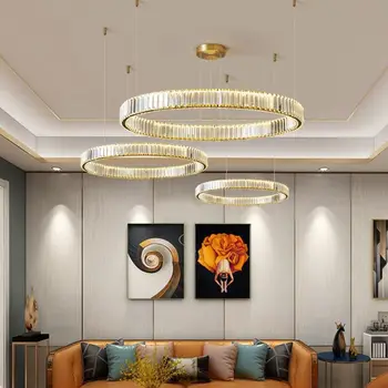 Šiuolaikinės Kristalų Liustra Žiedas Aukso LED Pakabukas Round Hanging Cristal Lempos Villa Fojė, Gyvenamasis Kambarys, Valgomasis, Miegamojo Baras, Viešbutis