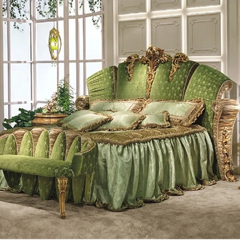 Žalia lova miegamojo lova princesė prancūzijos, rankų darbo raižytas villa didelis vienetas baldai Europos stiliaus medžio masyvo vestuvių lova cu